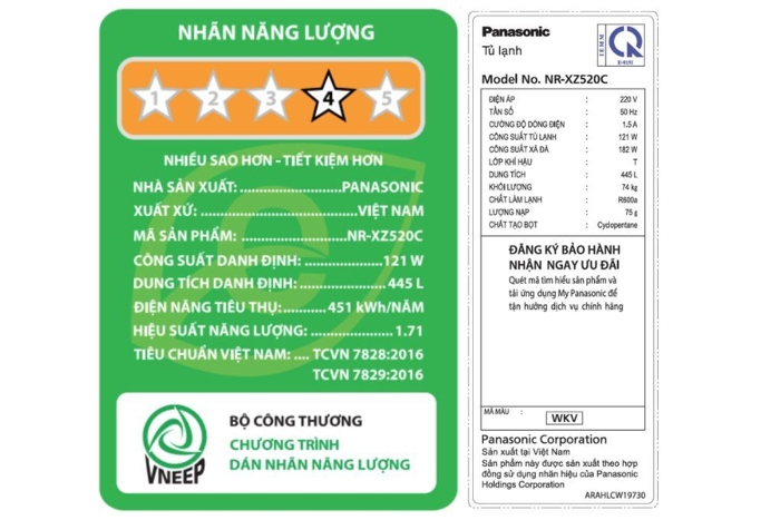 Tủ lạnh âm tường Panasonic Inverter 445 lít Multi Door NR-XZ520CWKV
